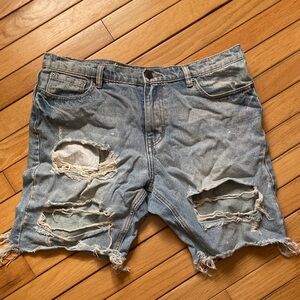 Casual Blue Distressed Denim Shorts for Men